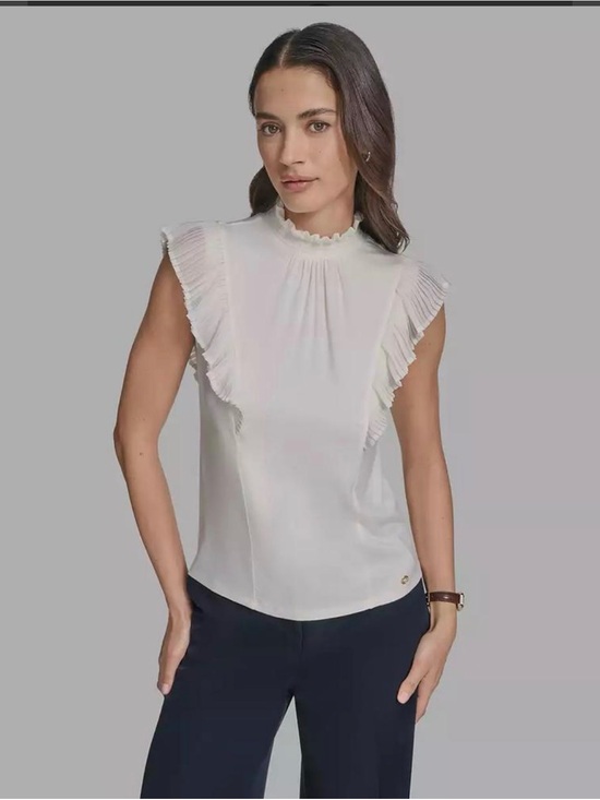 BCBG Tops - BCBG Ruffle-Trim Sleeveless Blouse
